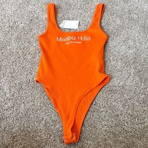 Zara Bright Orange Bodysuit with Malibu Hills Text